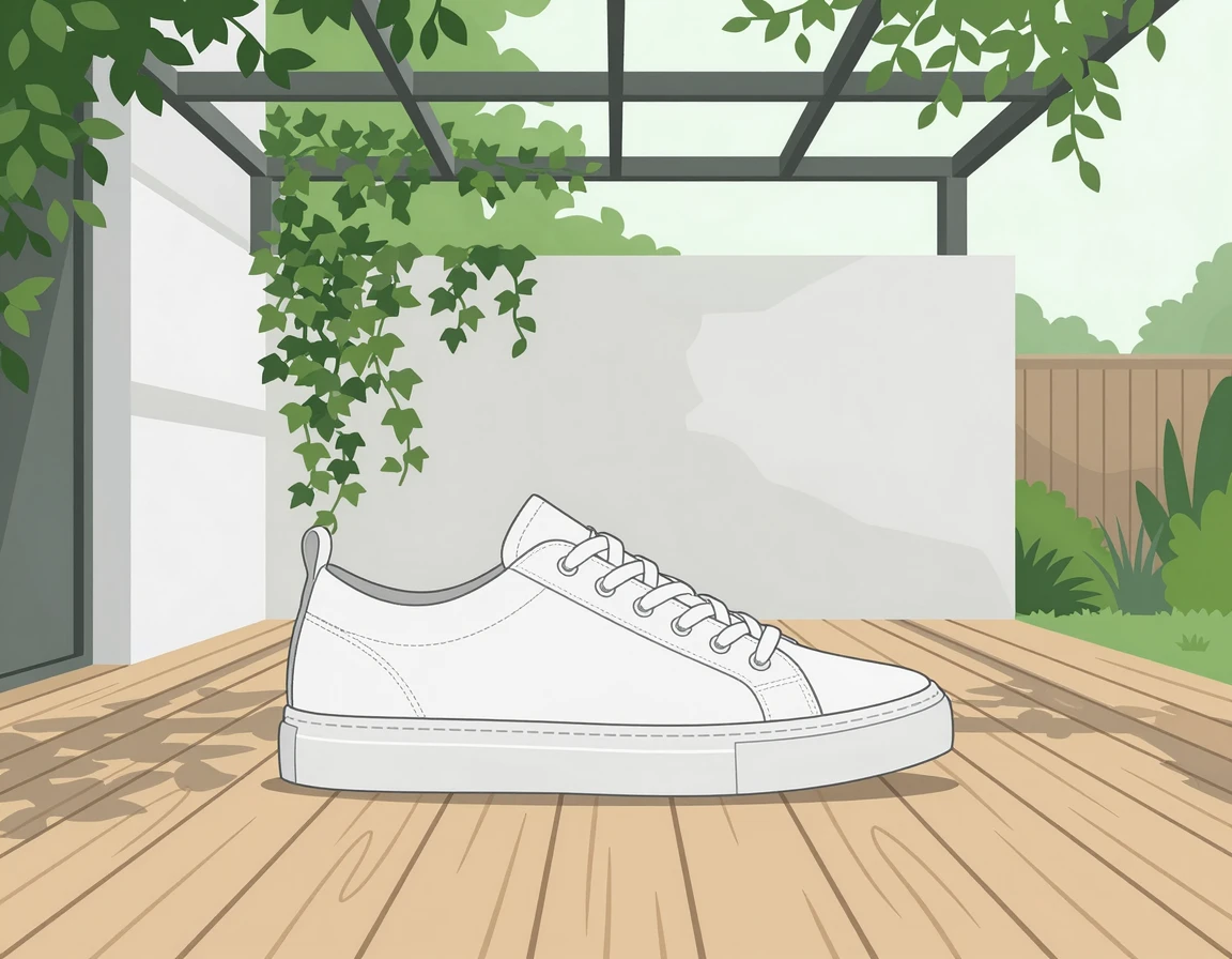 그늘에서 잘 마르고 있는 깨끗한 흰 운동화