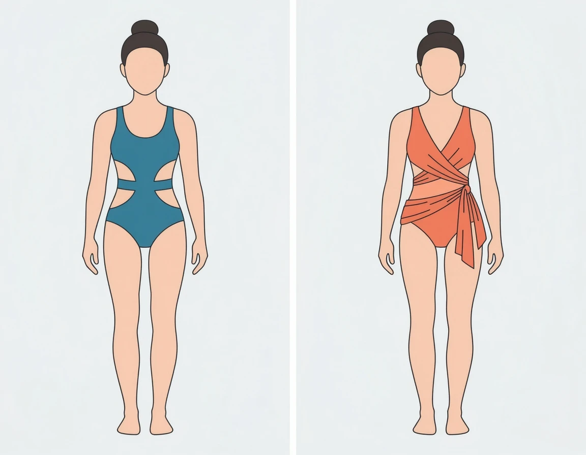 컷아웃 모노키니와 랩스타일 모노키니 비교 일러스트