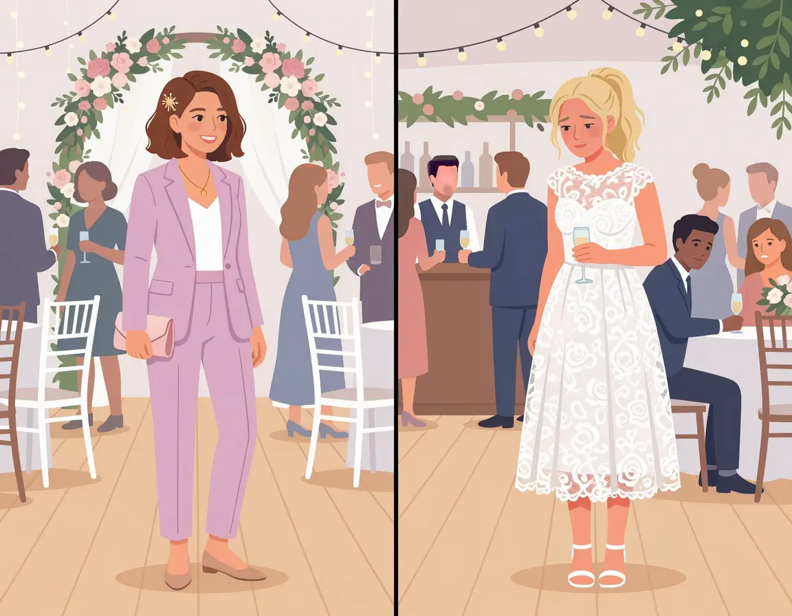 결혼식 하객 패션 예절을 지킨 하객과 민폐 하객 비교 일러스트