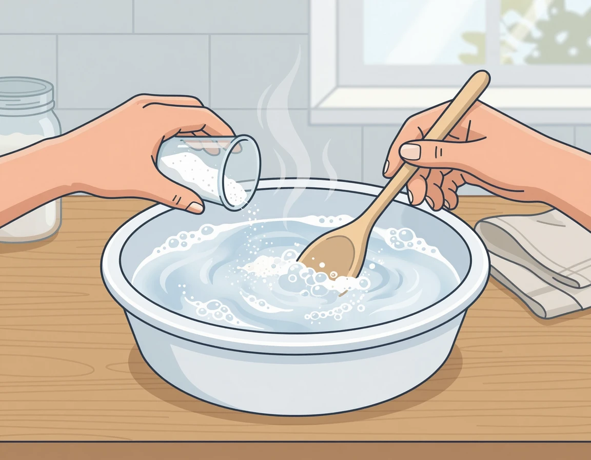 뜨거운 물에 과탄산소다를 섞어 거품이 나는 대야