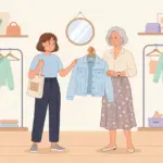 엄마와 딸이 함께 봄 재킷을 쇼핑하는 모습 일러스트
