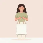 새 캔버스 토트백을 들고 기뻐하는 여성 일러스트