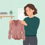 줄어든 실크 블라우스를 보며 속상해하는 여성